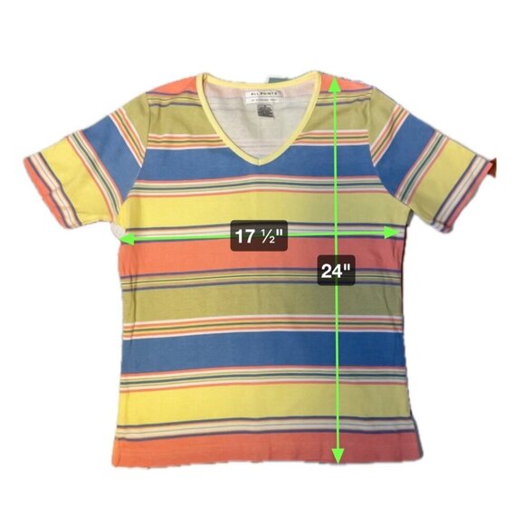 All Points Reference Point Multicolor Striped Short Sleeve V Neck Top SZ Medium - Picture 6 of 6
